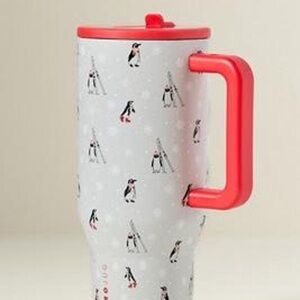 Penguin Print Travel Mug with Red Handle